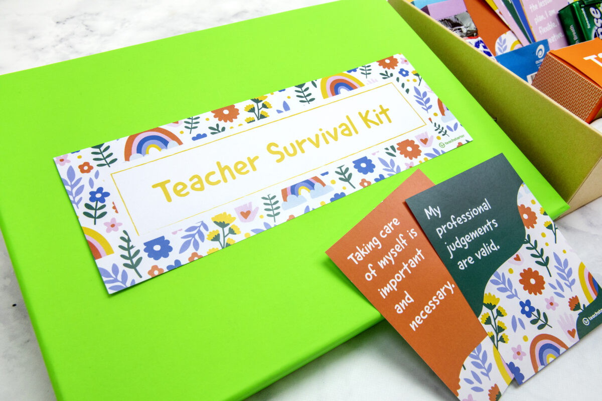 teacher survival box left for substitute with affirmation cards