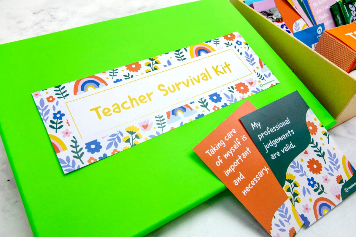 teacher survival box left for substitute with affirmation cards