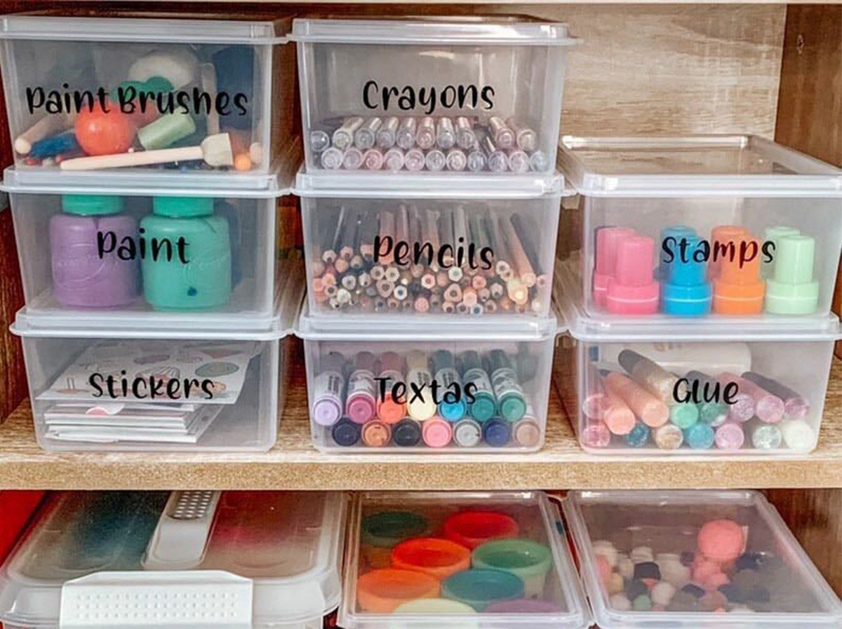 Organised craft supplies in classroom