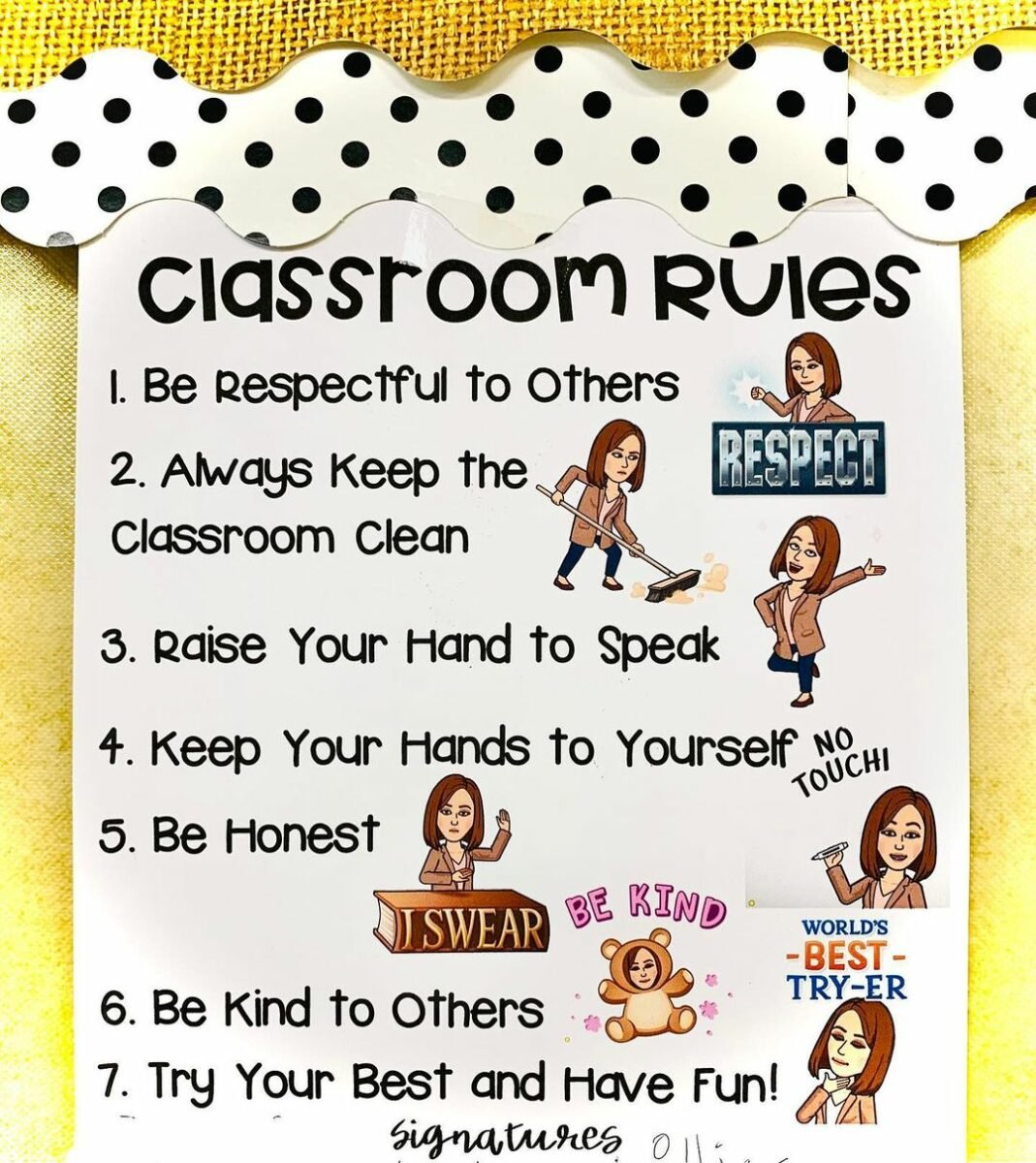 classroom rules with teacher bitmoji