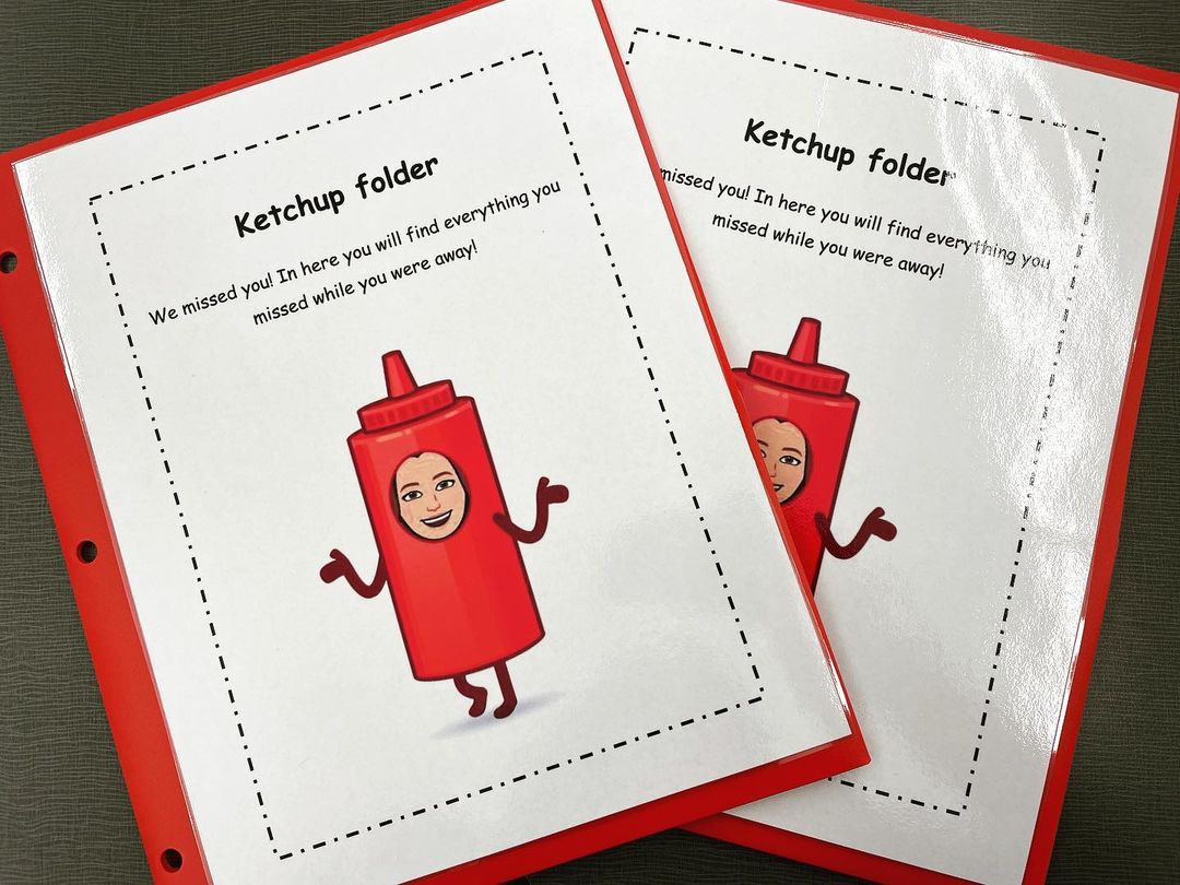 ketchup folders for classroom with teacher bitmoji