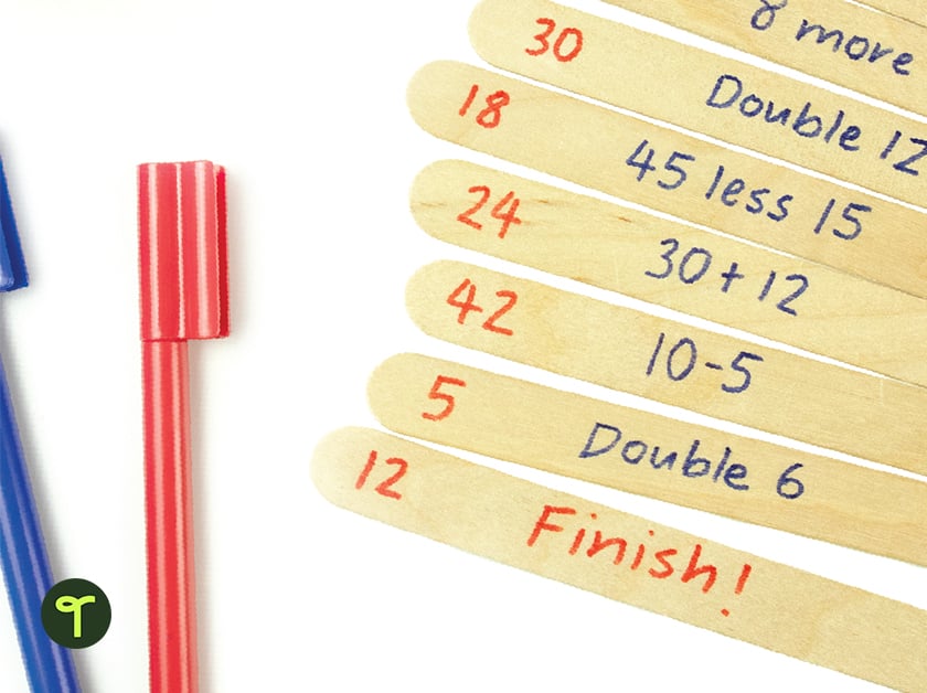 maths warm-up game using paddlepop sticks