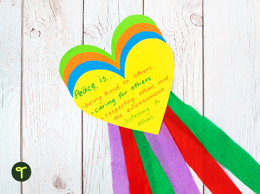 International Peace Day activity for kids featuring a heart