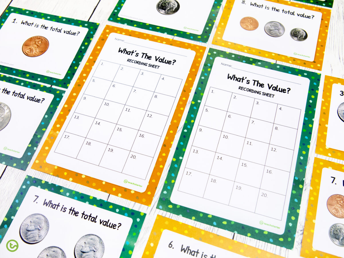 What's the Value Money Task Cards for learning about the value of money
