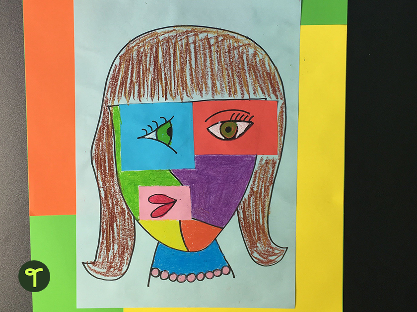 picasso art for kids activity with girl's face cubism style