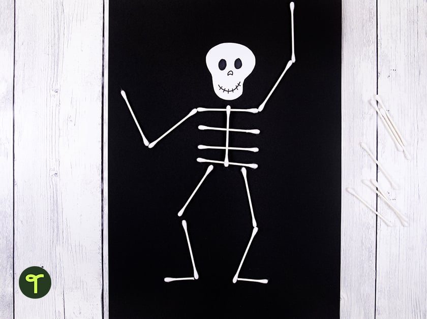 q tip skeleton art activity for halloween - teach starter