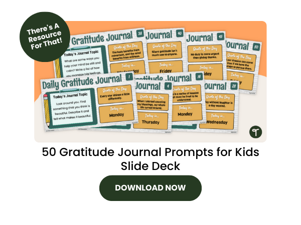 50 Gratitude Journal Prompts for Kids Slide Deck with dark green 