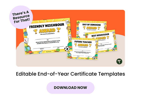 A primary teaching resource called: Editable End-of-Year Certificate Templates