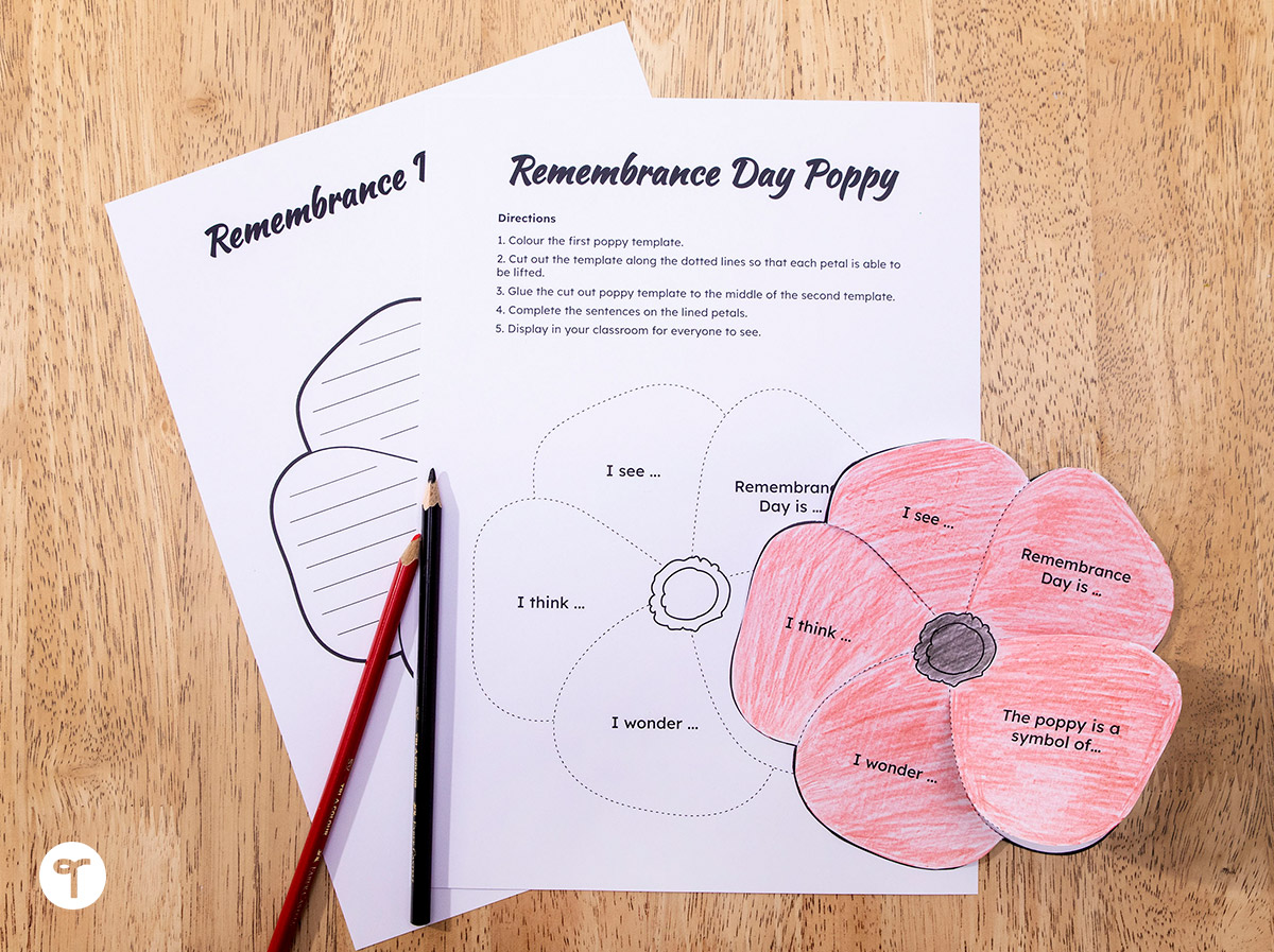 Remembrance Day Activities for Kids Poppy writing template