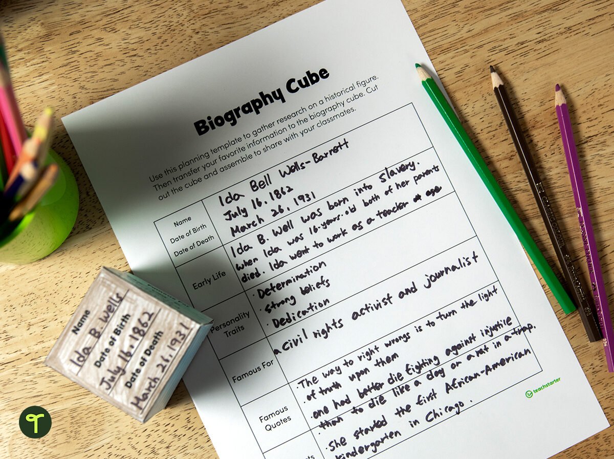 biography cube activity