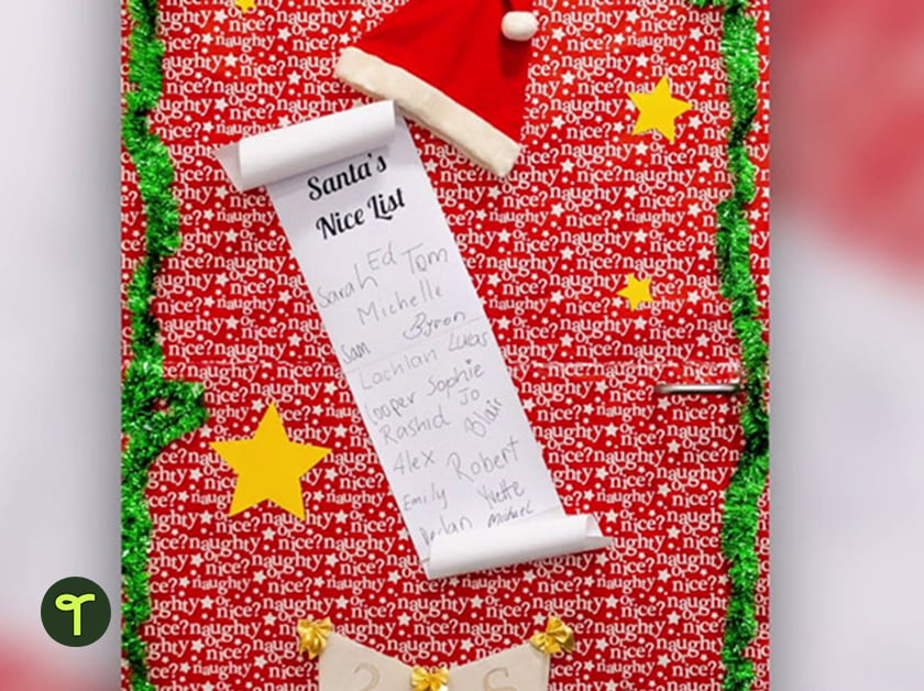christmas classroom door idea with santa's nice list