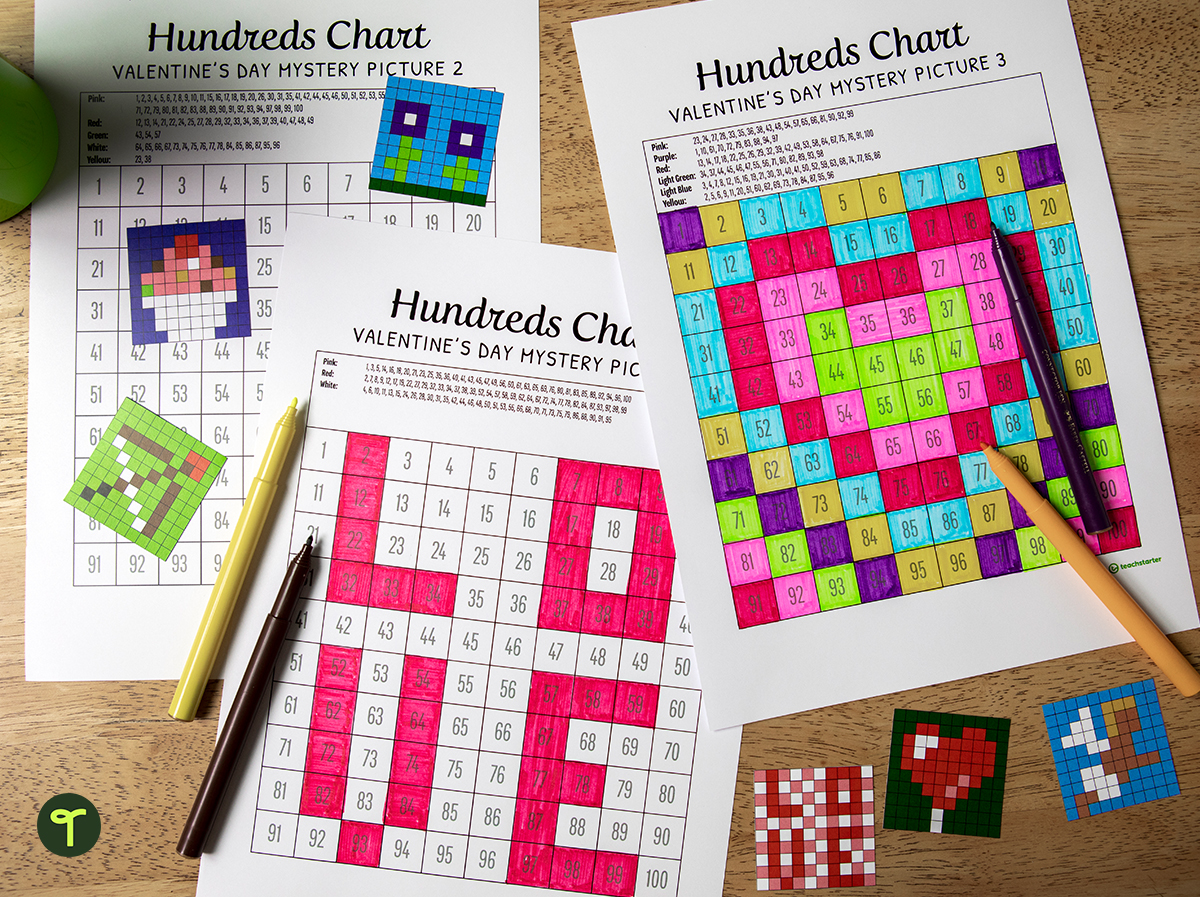 valentine's day hundreds chart activity