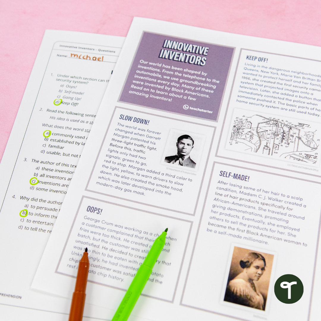 Innovative Inventors Worksheet with pink background - Teach Starter