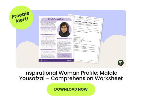 Malala Yousafzai Comprehension Worksheet with green 