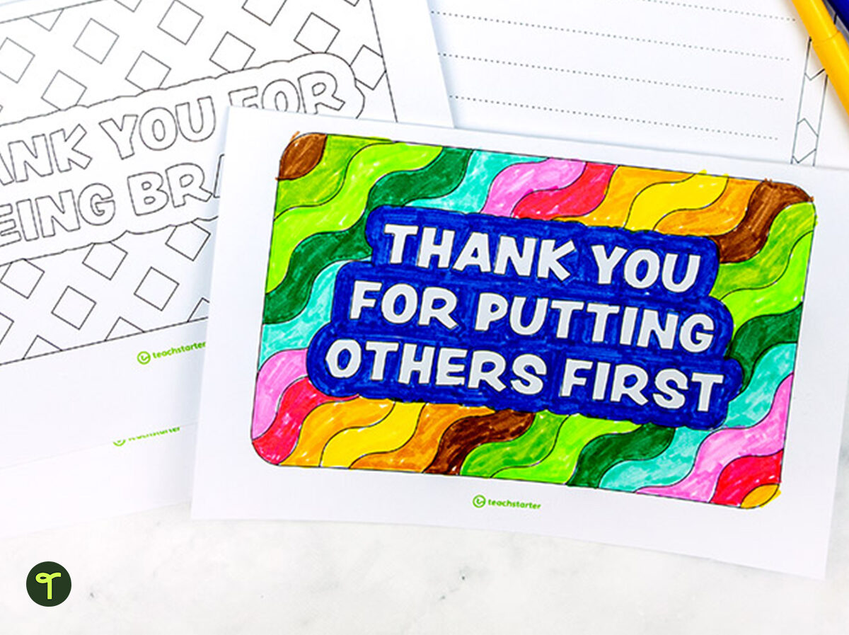 Thank you for putting others first card template for kids