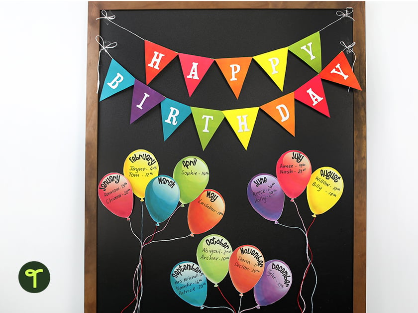 balloon classroom birthday wall with bunting