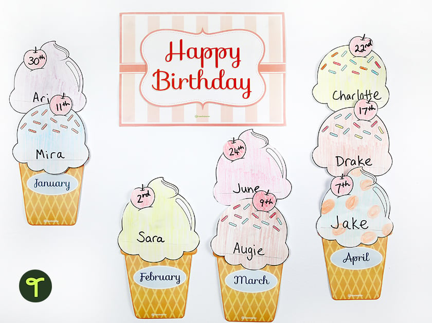 ice cream classroom birthday display wall