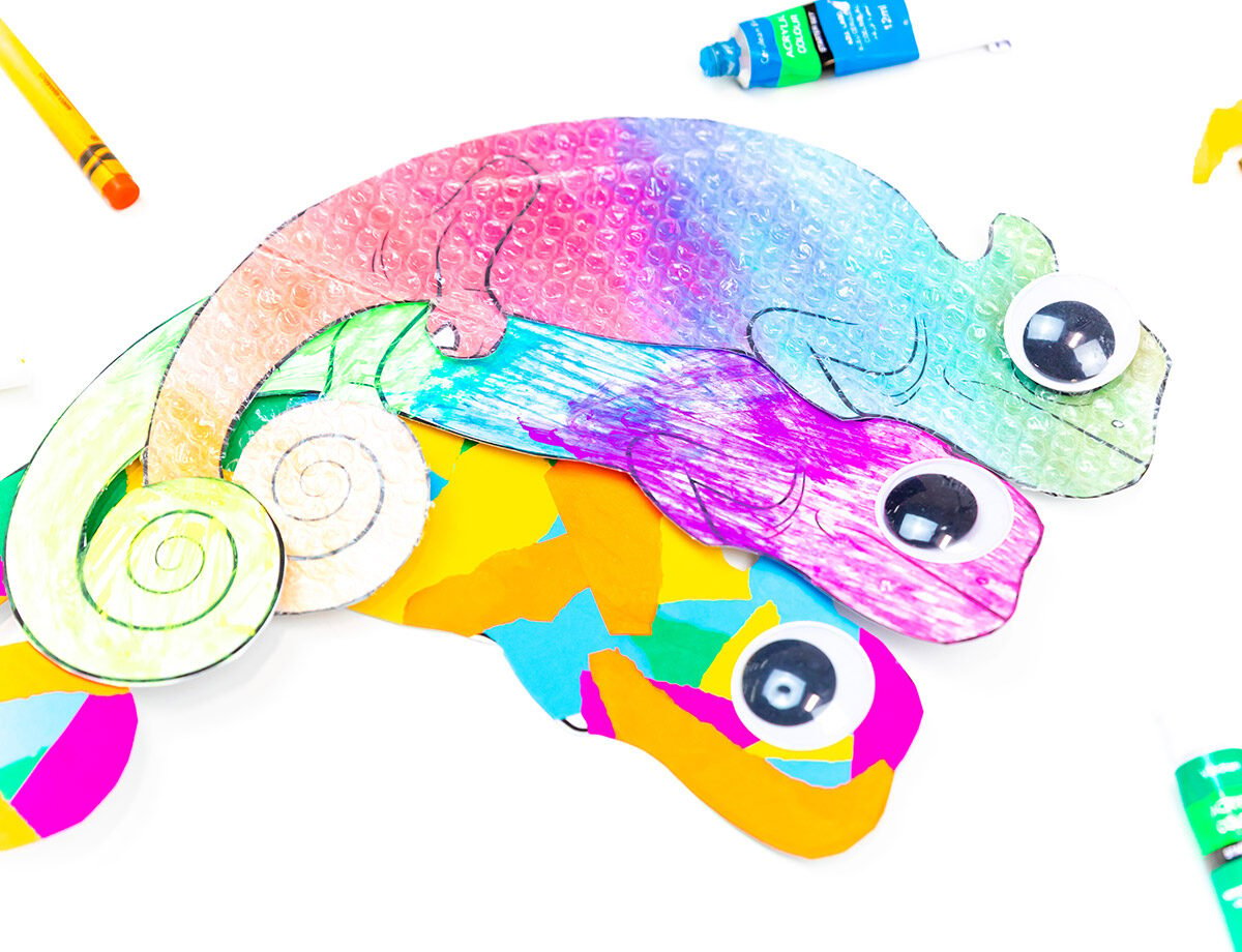 Read across america day book craft activity featuring colorful chameleons from Leo Lionni’s A Color of His Own