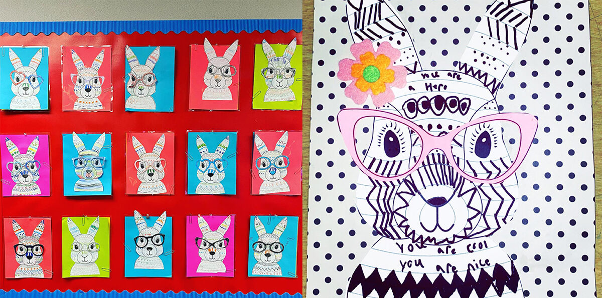 funky bunnies decorated by children