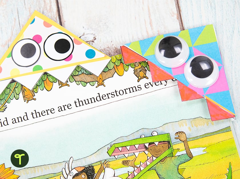 read across america day bookmark craft activity with googly-eyed corner bookmarks