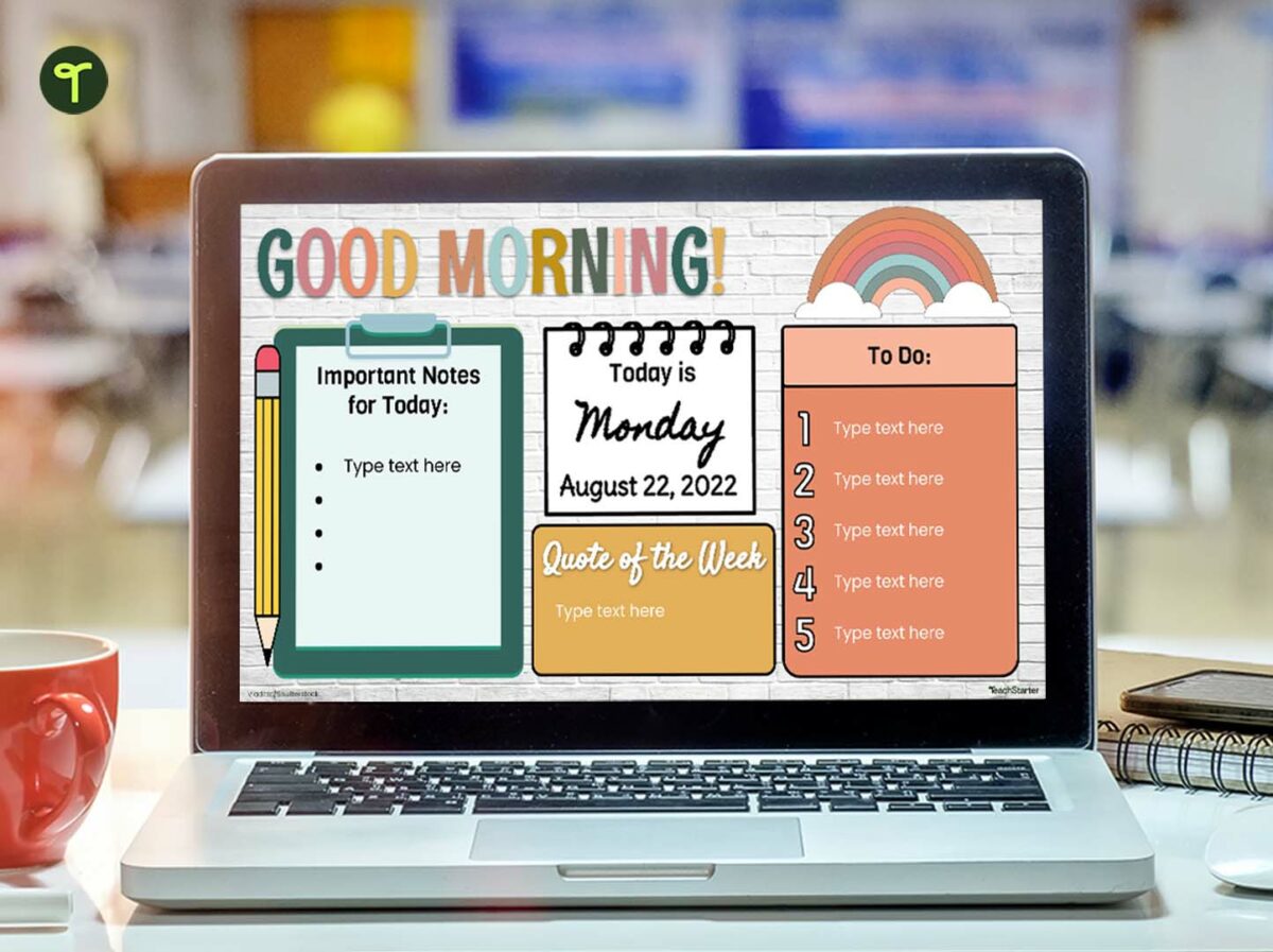 boho rainbow Morning Routine Agenda Slides for teachers — teach starter