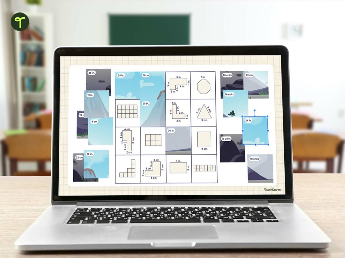 interactive perimeter puzzle on a laptop screen — teach starter