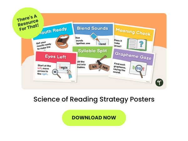 The words Science of Reading Strategy Posters appear beneath an image of the posters. There is a green download now button below