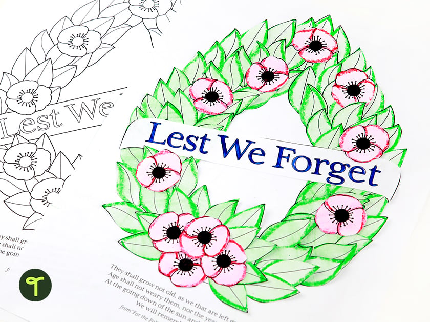 printable anzac day wreath activity for kids
