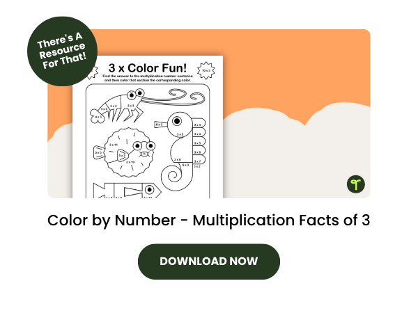 Color by Number - Multiplication Facts of 3 with dark green 