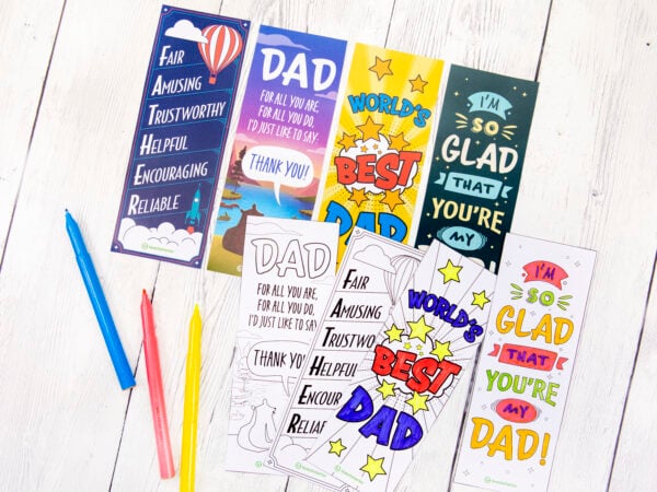Father's Day Bookmarks on White Table
