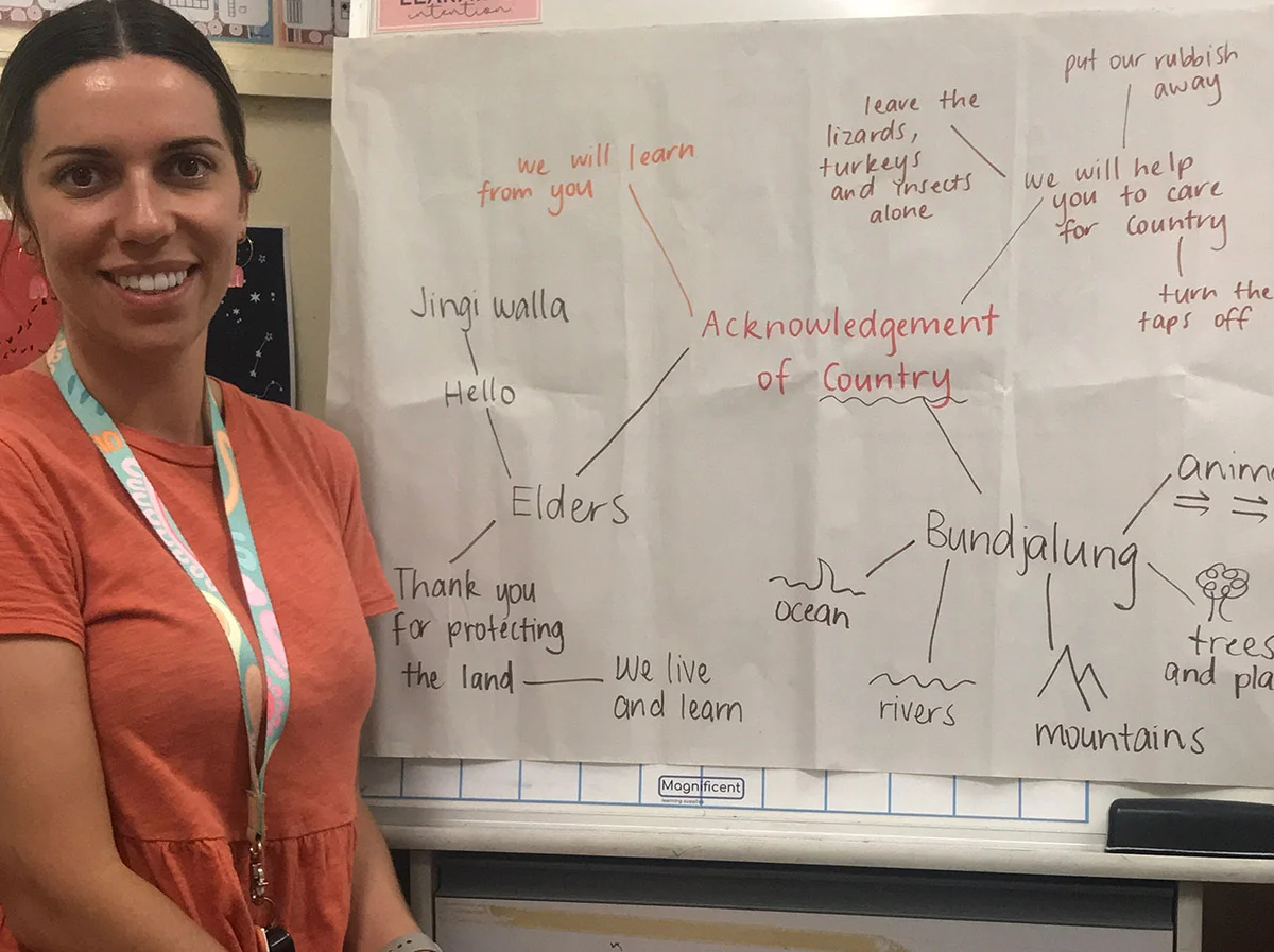 First Nations Teacher With acknowledgment of country for kids