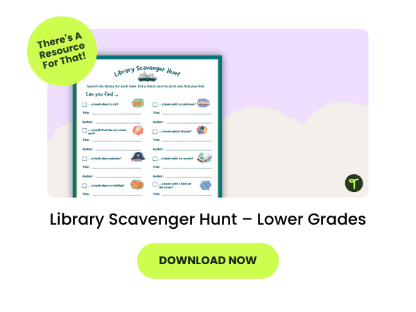 Library Scavenger Hunt – Lower Grades with green 