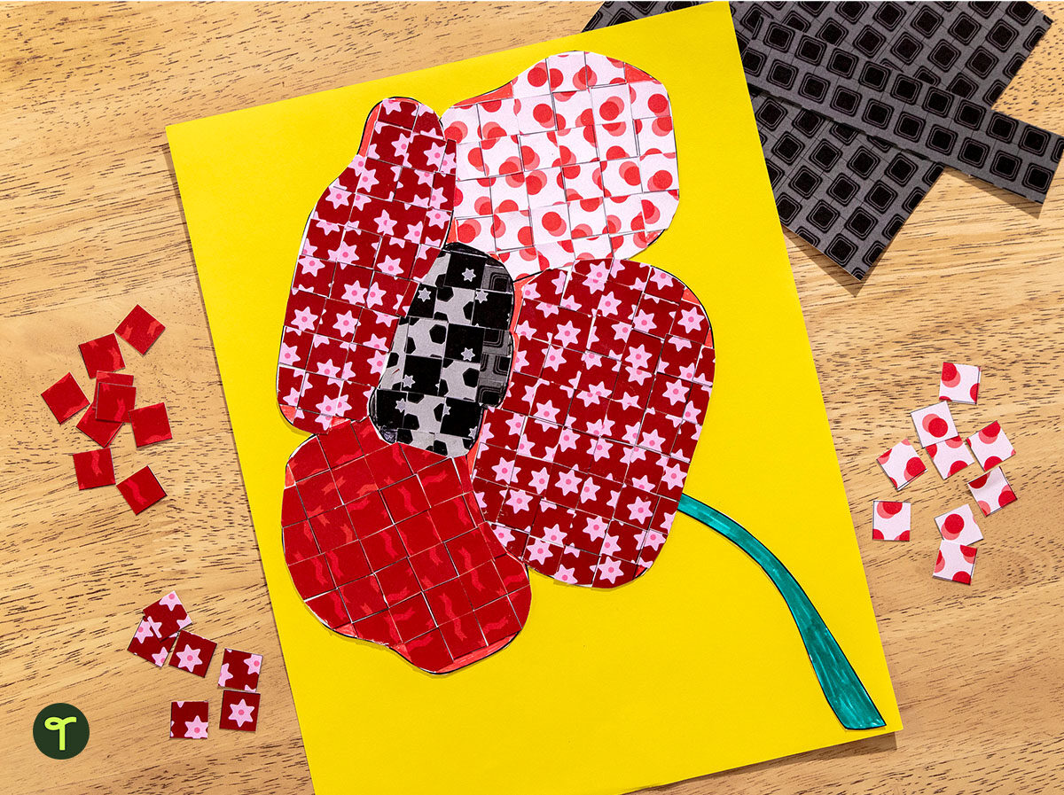Poppy memorial day activity for kids on yellow paper