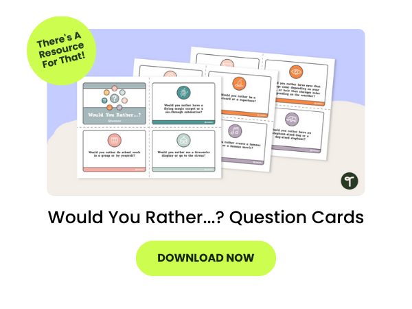 Would You Rather Question Cards with green 