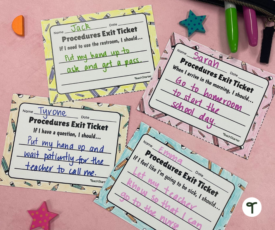 Procedure Exit Tickets Examples on Table
