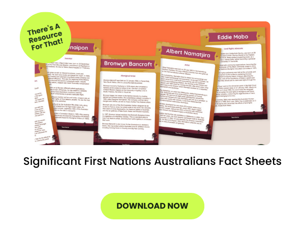 The words Significant First Nations Australians Fact Sheets appear beneath an image of the fact sheets 