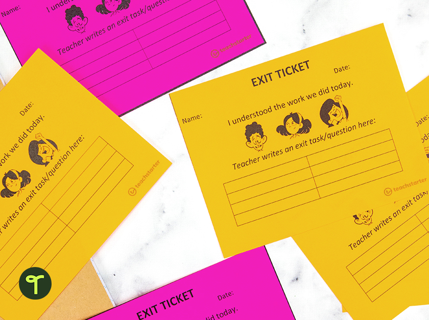 colorful pieces of paper with the word exit ticket and boxes on them for children to write on