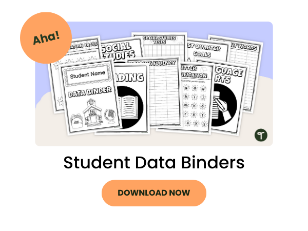Purple bubble with preview for student data binders and orange 