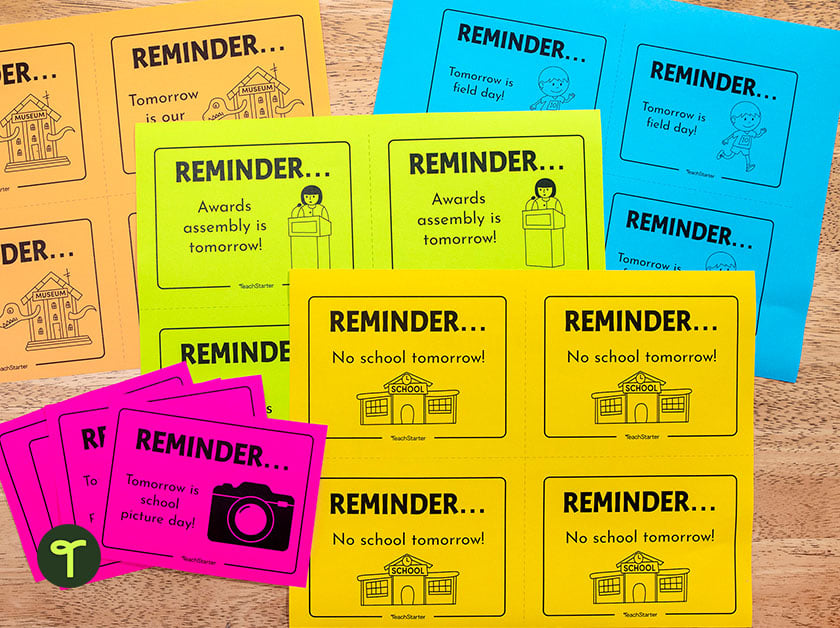 printable parent reminder notes for teachers — teach starter
