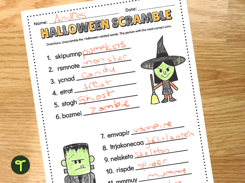Halloween word scramble