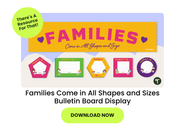 Families Come in All Shapes and Sizes Bulletin Board Display with green 