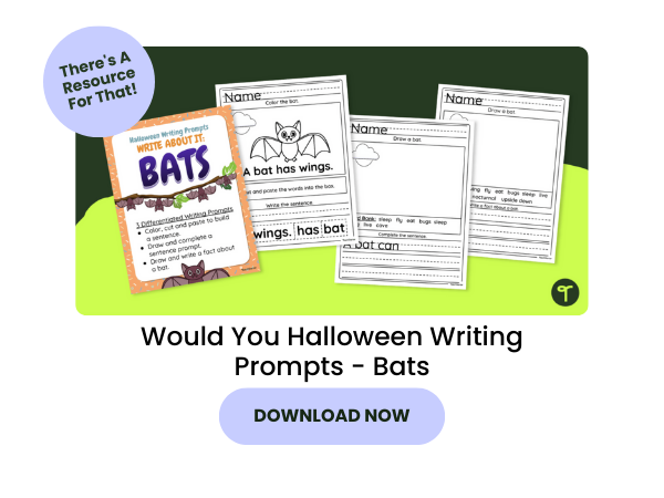 Would You Halloween Writing Prompts Bats with purple 