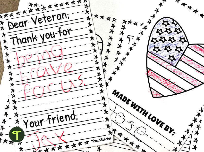 printable veterans day cards from kids — teachstarter