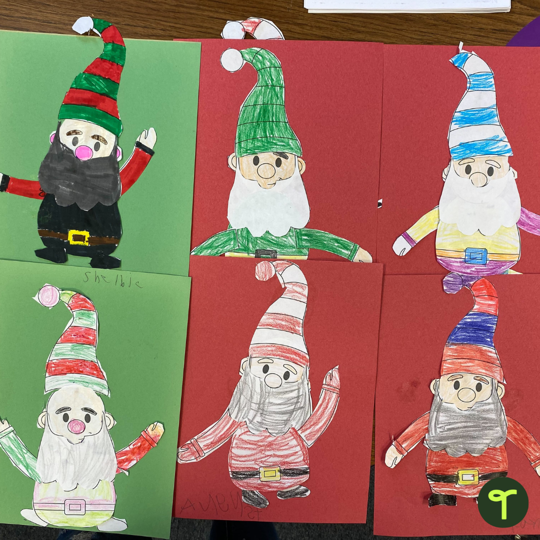 Christmas gnome craft on red and green paper - Teach Starter