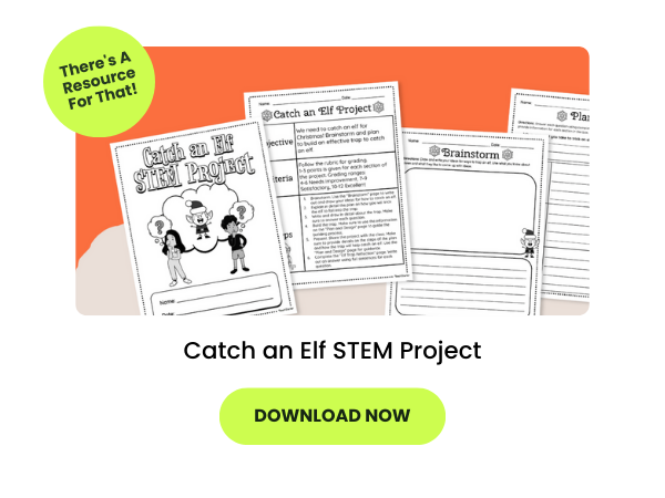 worksheets from an elf stem project appear above text that reads Catch an Elf STEM Project