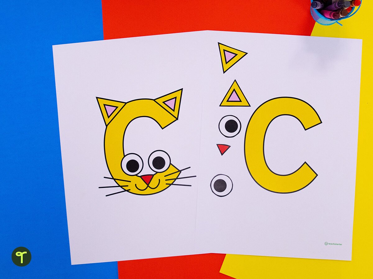 alphabet animal activity with letter c for cat