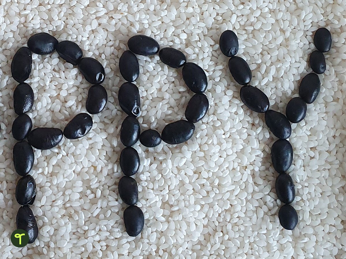 letter formation activity with beans