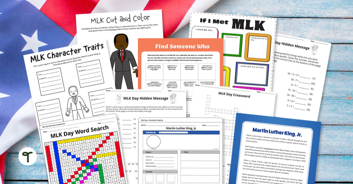 Worksheets for Martin Luther King Jr. Day - Teach Starter