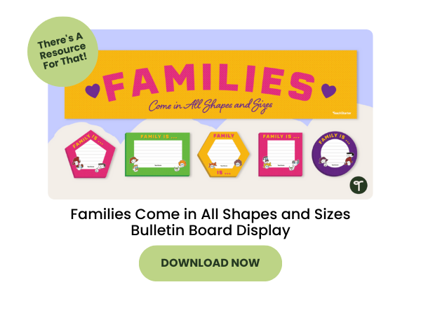 Families Come in All Shapes and Sizes Bulletin Board with green 