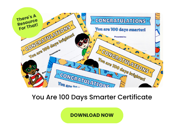 The words You Are 100 Days Smarter Certificate appear beneath a photo of the student certificates piled on top of one another
